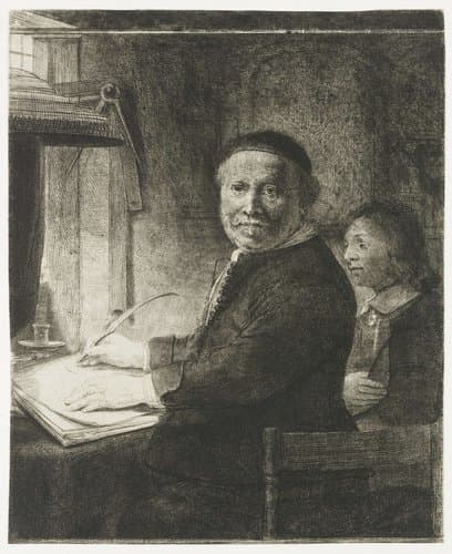 Lieven Willemsz. van Coppenol, writing master: the smaller plate by Rembrandt van Rijn