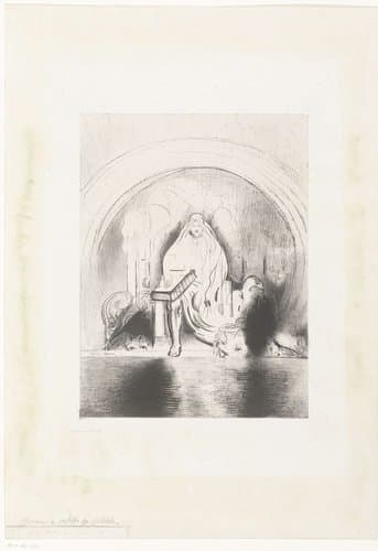 Puis je vis, dans la main droite de celui qui était assis sur le trone, un livre écrit dedans et dehors, scellé de sept sceaux by Odilon Redon