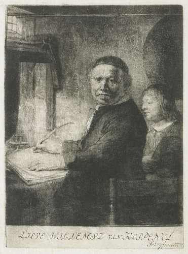 Lieven Willemsz. van Coppenol, writing master: the smaller plate by Rembrandt van Rijn
