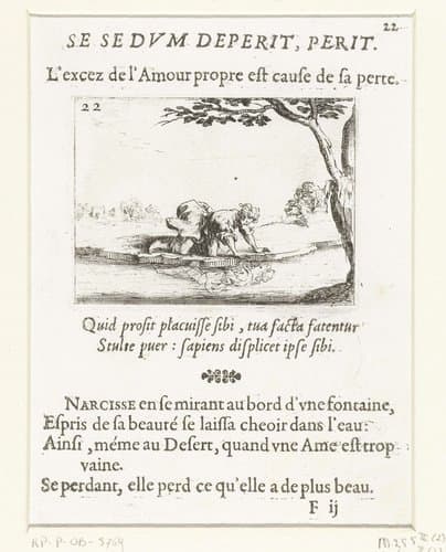 Sese dum deperit, perit/L'excez de l'Amour propre est cause de sa perte by Jacques Callot