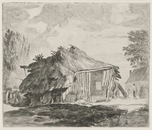 Schuur in een landschap by Cornelis van der Griendt