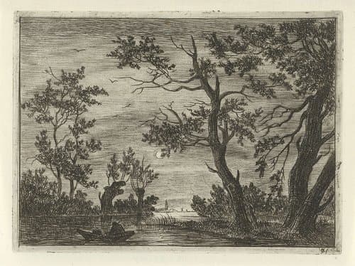 Nachtgezicht met een figuur in een boot by Cornelis van der Griendt