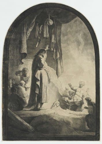 De opwekking van Lazarus: grote plaat by Rembrandt van Rijn