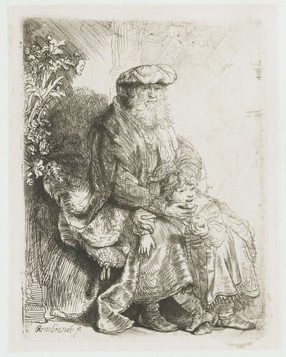Abraham caressing Isaac by Rembrandt van Rijn