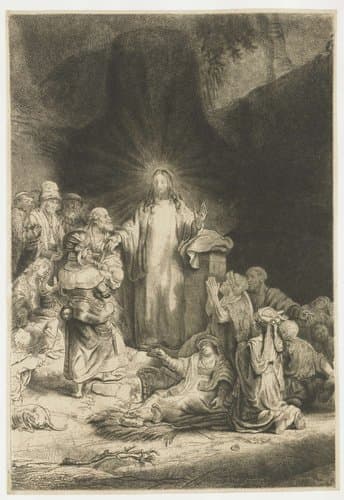 The Hundred Guilder Print: the central piece with Christ preaching by Rembrandt van Rijn