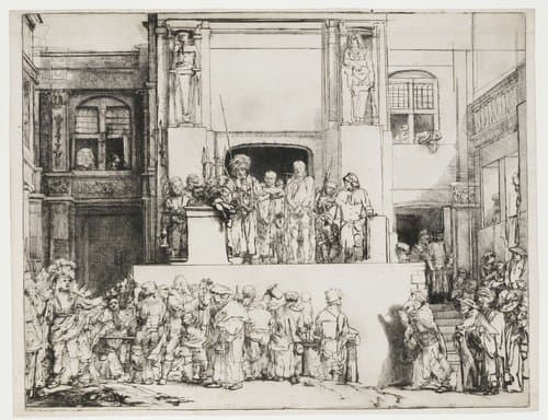 Christus aan het volk getoond: liggende plaat by Rembrandt van Rijn
