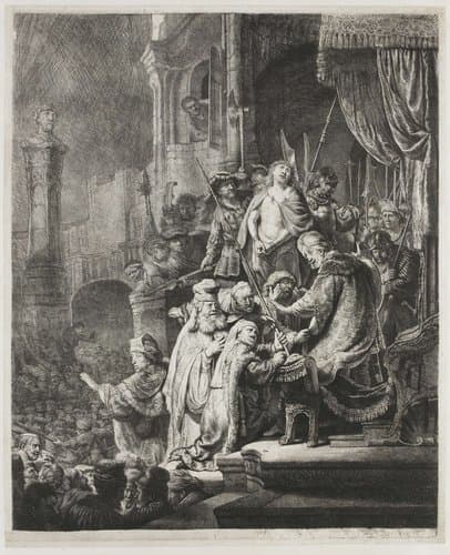 Christus voor Pilatus: grote plaat by Rembrandt van Rijn
