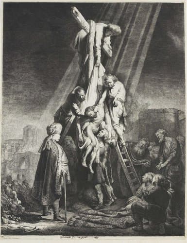 De kruisafname: tweede plaat by Rembrandt van Rijn