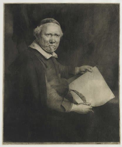 Lieven Willemsz. van Coppenol, writing master: the larger plate by Rembrandt van Rijn