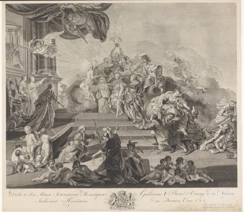 Allegorie op de aanvaarding van het stadhouderschap door prins Willem V, 1766