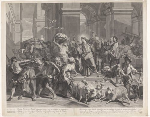 Verdrijving van de wisselaars uit de tempel by Gaspard Duchange