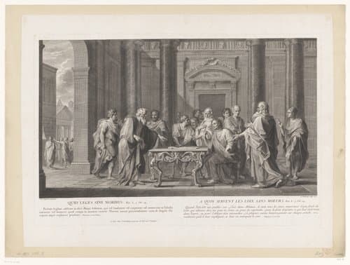 Solon zijn wetten verdedigend tegen de bezwaren van de Atheners by Gaspard Duchange
