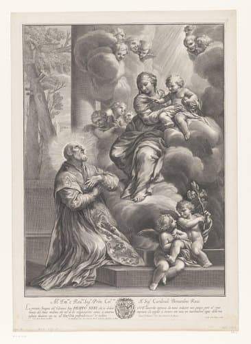 Filippo Neri in aanbidding voor Maria en Kind by Charles de La Haye