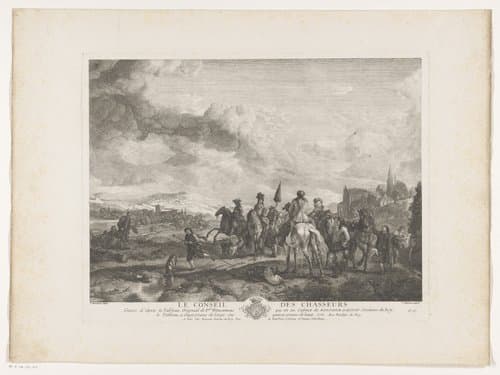 Rustend jachtgezelschap in een landschap by Jean Moyreau