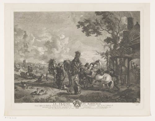 Ruiters bij een hoefsmid by Jean Moyreau