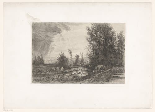Landschap met koeien langs beek