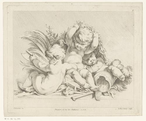 Drie amors met korenschoof en gebladerte by Louis Félix de La Rue (le Jeune)