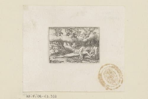 Venus, de Gratiën en Amor betreuren de dood van Adonis by Etienne Delaune