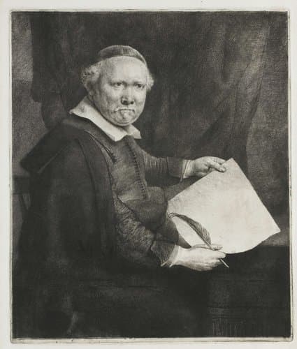 Lieven Willemsz. van Coppenol, writing master: the larger plate by Rembrandt van Rijn