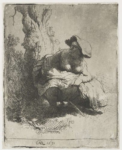 A woman making water by Rembrandt van Rijn