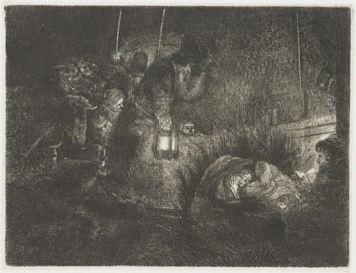 De aanbidding der herders: nachtstuk by Rembrandt van Rijn