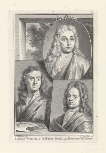 Portretten van Jan Weenix, Robbert Duval en Johannes Vollevens by Pieter Tanjé