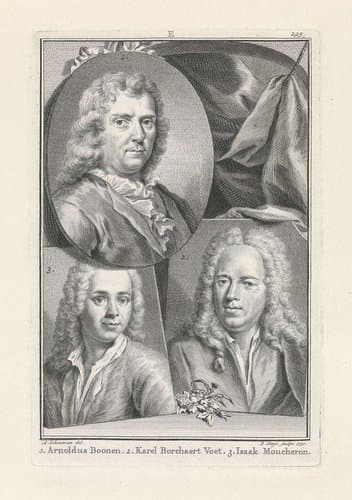 Portretten van Arnold Boonen, Carel Borchaert Voet en Isaac de Moucheron by Pieter Tanjé