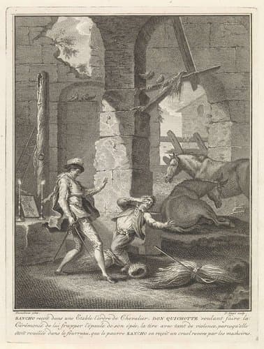 Sancho Panza wordt door Don Quichotte tot ridder geslagen by Pieter Tanjé