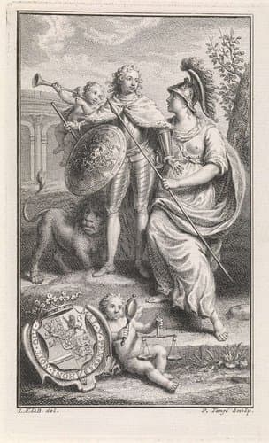 Prins Willem V van Oranje-Nassau ontvangt Minerva's schild by Pieter Tanjé