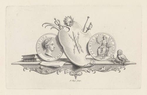 Vignet met portretmedaillon van koningin Christina van Zweden by Pieter Tanjé