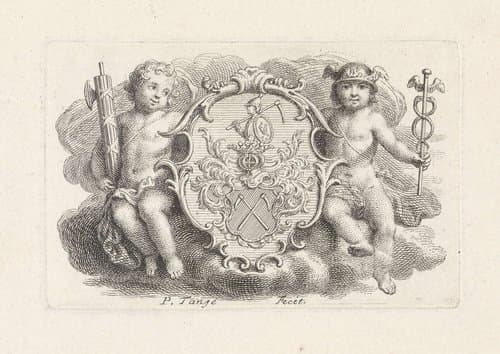 Twee putti tonen een wapenschild by Pieter Tanjé