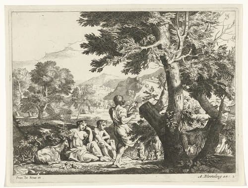 Landschap met herders en een hond by anonymous