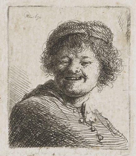 Lachend zelfportret met muts by Rembrandt van Rijn