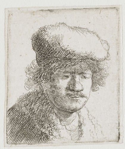 Zelfportret met naar voren getrokken pet by Rembrandt van Rijn