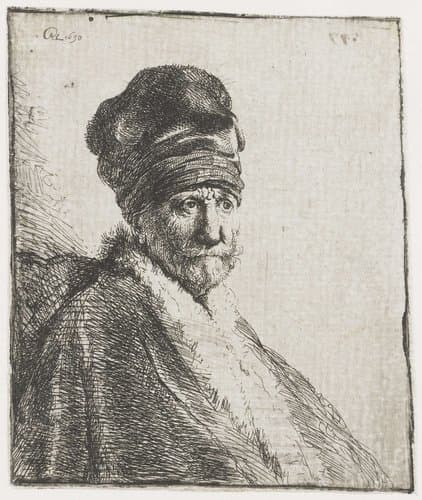 Bust of a man wearing a high cap by Rembrandt van Rijn