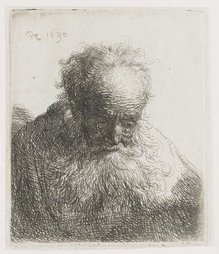 Oude man met lange baard, het hoofd naar voren: buste by Rembrandt van Rijn