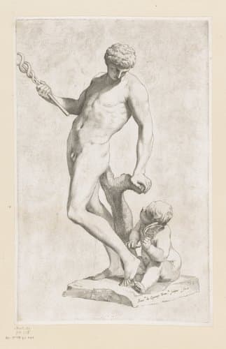 Standbeeld van Mercurius met een putto aan zijn voeten by Claude Mellan