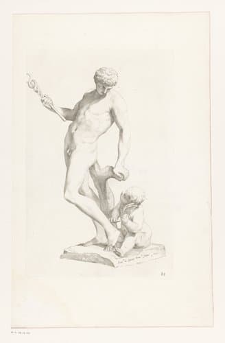 Standbeeld van Mercurius met een putto aan zijn voeten by Claude Mellan