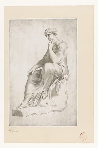 Standbeeld van vrouw gezeten op rotsblok by Claude Mellan