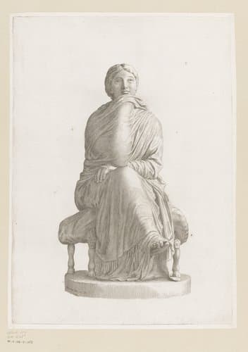 Standbeeld van een zittende vrouw in draperie gewikkeld by Claude Mellan