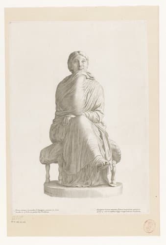 Standbeeld van een zittende vrouw in draperie gewikkeld by Claude Mellan