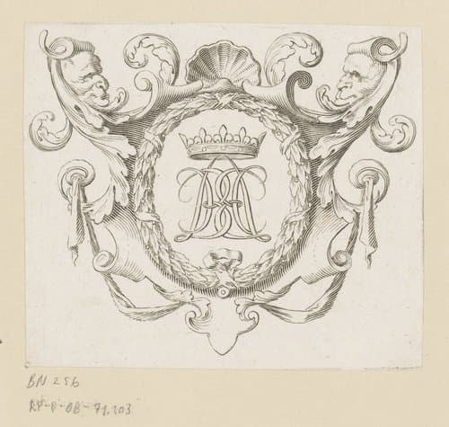 Gekroonde letters in ornamentele lijst by Claude Mellan