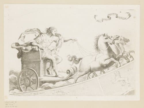 Lodewijk XIV van Frankrijk in een strijdwagen rijdend door de dierenriem by Claude Mellan