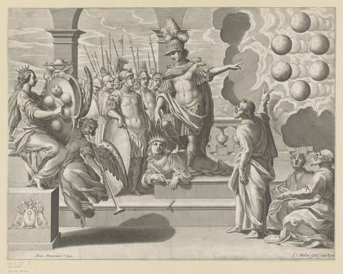 Allegorie met soldaten en het wapenschild van de Medicis by Claude Mellan