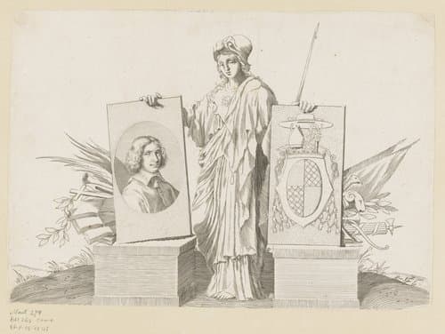 Minerva tussen een portret van François de Saint-Martin en een wapenschild by Claude Mellan; François Jollain