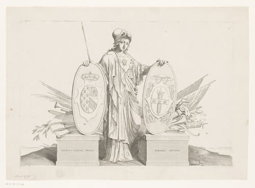 Minerva met twee wapenschilden by Claude Mellan