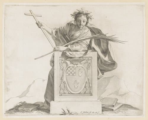 Allegorische figuur met het wapen van de familie Potier by Claude Mellan