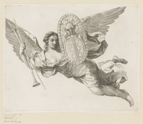 Vrouwelijke figuur met vleugels en wapenschild van Sublet de Noyers by Claude Mellan