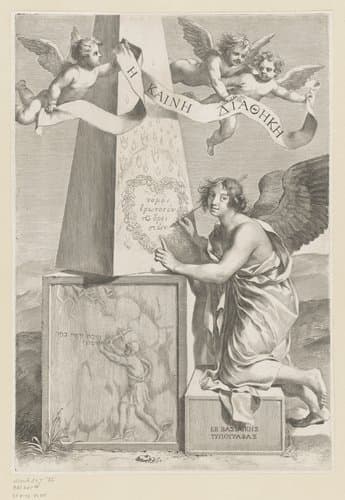 Obelisk met engel en inscriptie by Claude Mellan