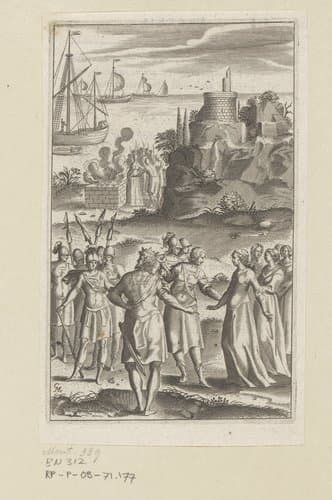 Gobrias groet koning Meleander en zijn dochter Argenis by Claude Mellan